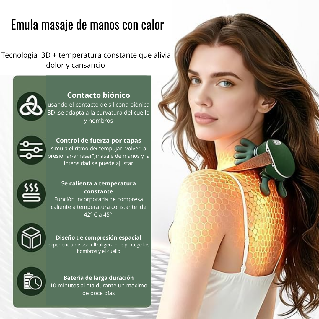 MASAJEADOR BIONICO 3D CON CALOR/ ALIVIA DOLOR Y ESTRES